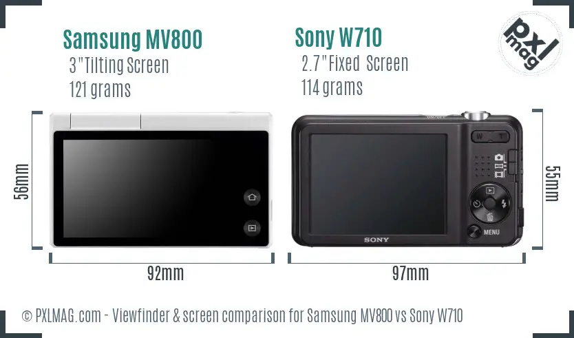 Samsung MV800 vs Sony W710 Screen and Viewfinder comparison