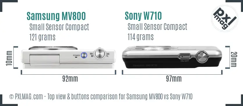 Samsung MV800 vs Sony W710 top view buttons comparison