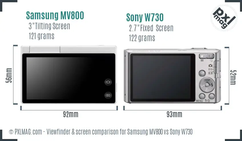 Samsung MV800 vs Sony W730 Screen and Viewfinder comparison