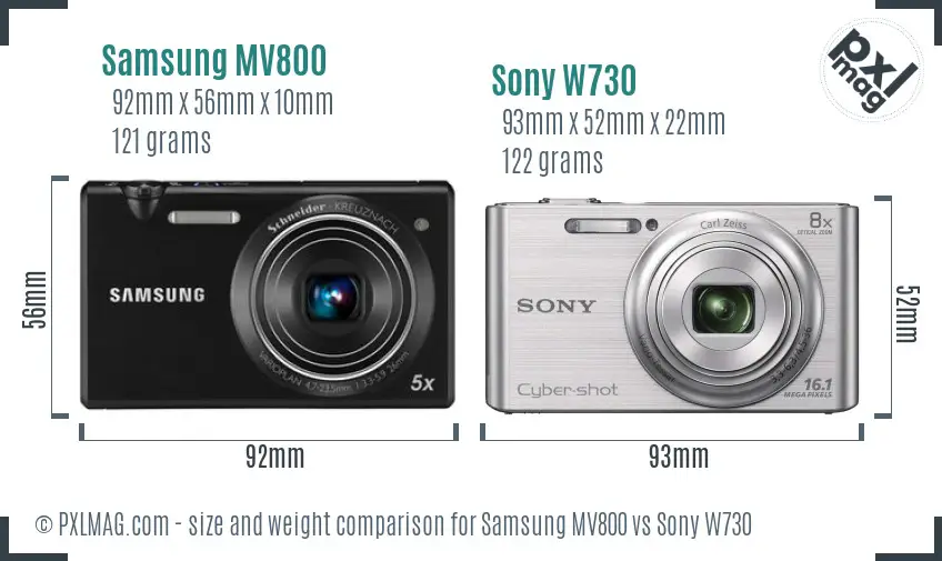 Samsung MV800 vs Sony W730 size comparison
