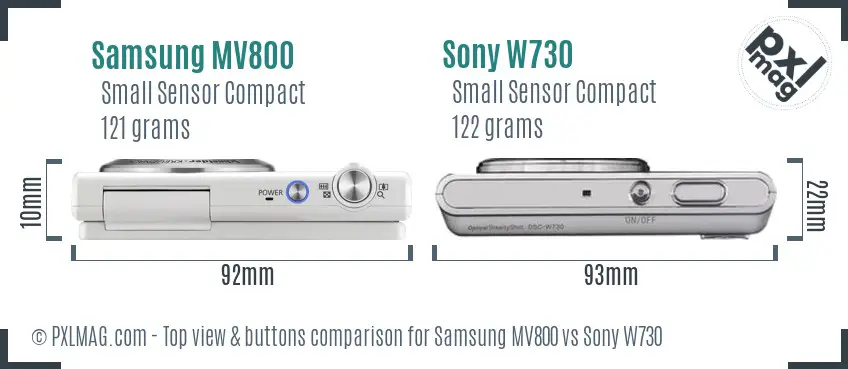 Samsung MV800 vs Sony W730 top view buttons comparison