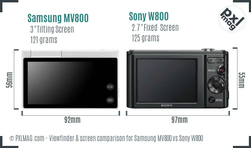Samsung MV800 vs Sony W800 Screen and Viewfinder comparison