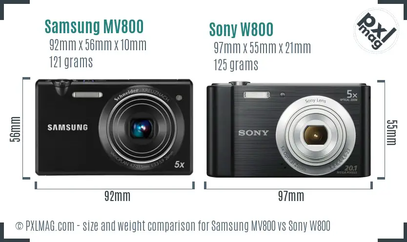 Samsung MV800 vs Sony W800 size comparison
