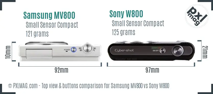 Samsung MV800 vs Sony W800 top view buttons comparison