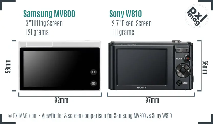 Samsung MV800 vs Sony W810 Screen and Viewfinder comparison