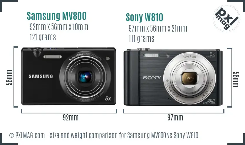 Samsung MV800 vs Sony W810 size comparison