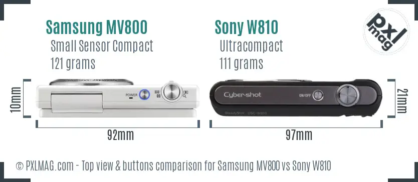 Samsung MV800 vs Sony W810 top view buttons comparison