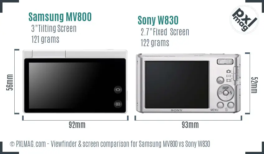Samsung MV800 vs Sony W830 Screen and Viewfinder comparison