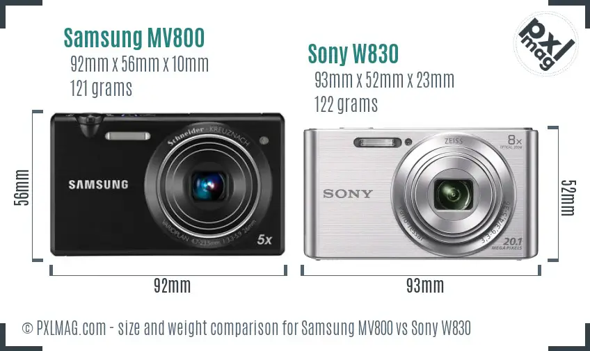 Samsung MV800 vs Sony W830 size comparison