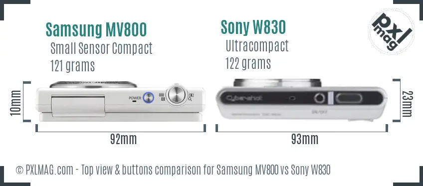 Samsung MV800 vs Sony W830 top view buttons comparison