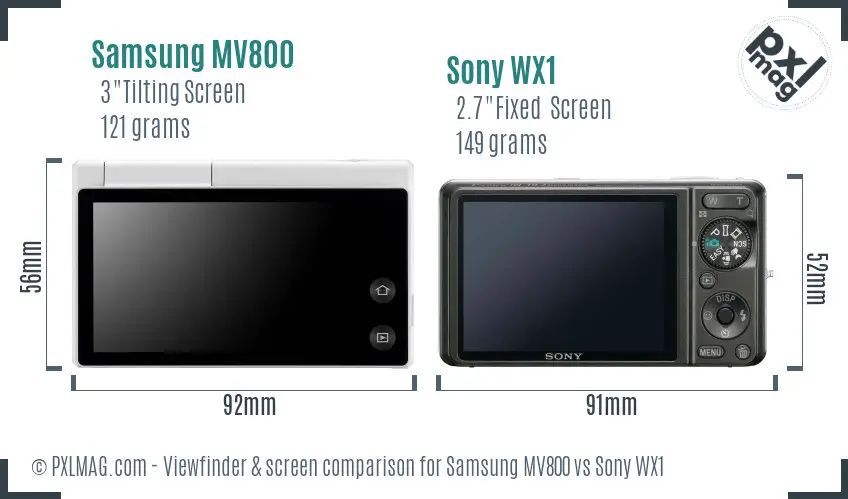 Samsung MV800 vs Sony WX1 Screen and Viewfinder comparison