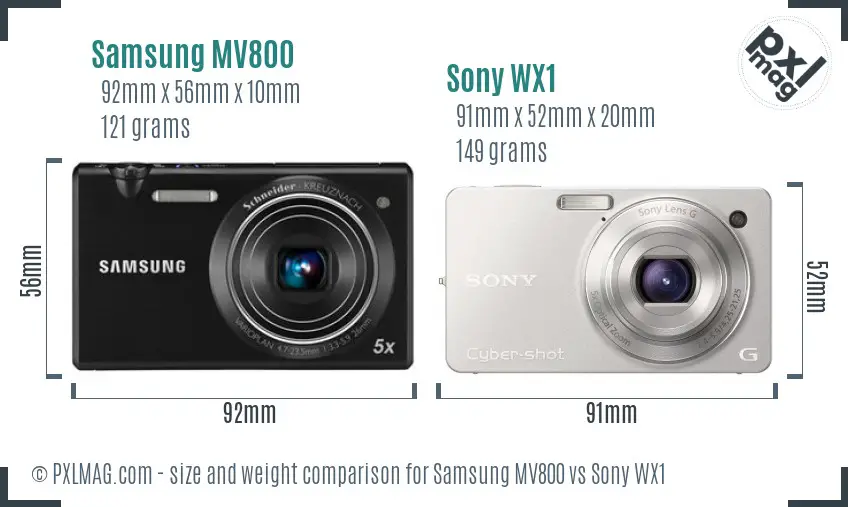 Samsung MV800 vs Sony WX1 size comparison