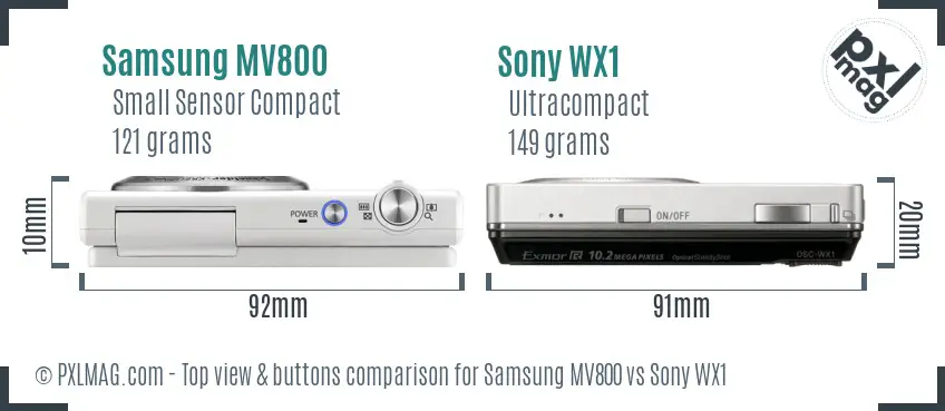 Samsung MV800 vs Sony WX1 top view buttons comparison