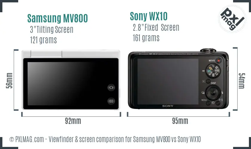 Samsung MV800 vs Sony WX10 Screen and Viewfinder comparison