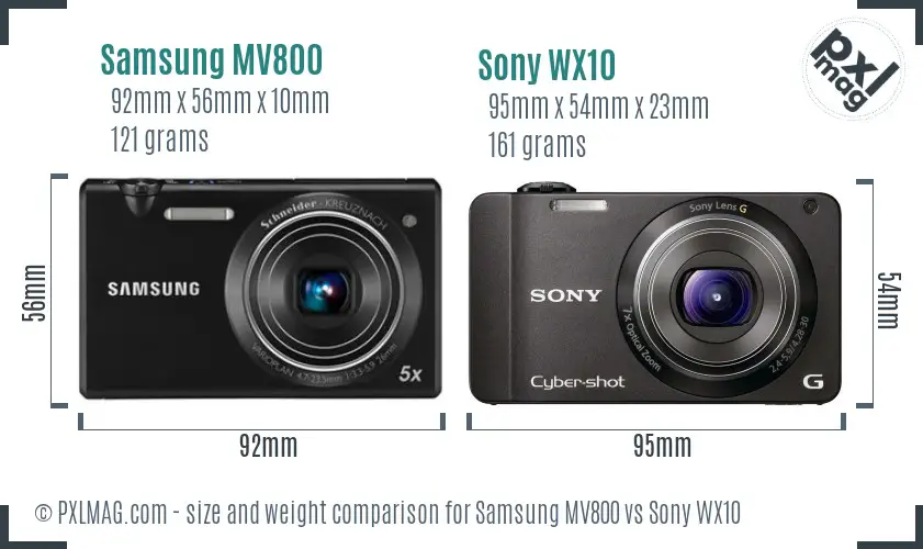 Samsung MV800 vs Sony WX10 size comparison