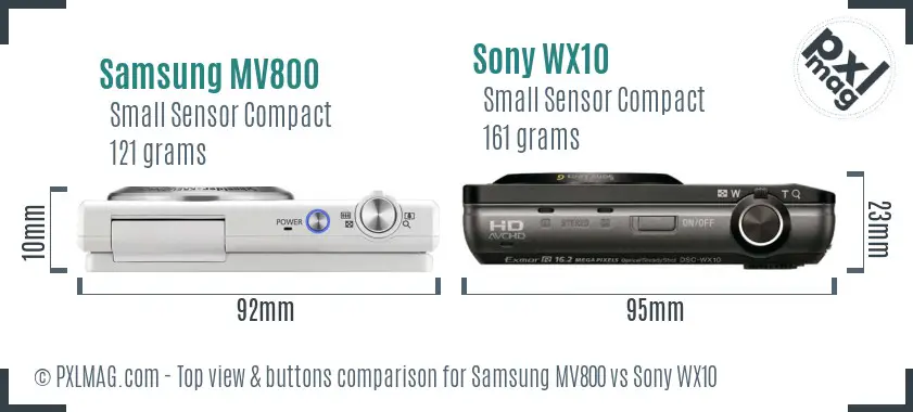 Samsung MV800 vs Sony WX10 top view buttons comparison
