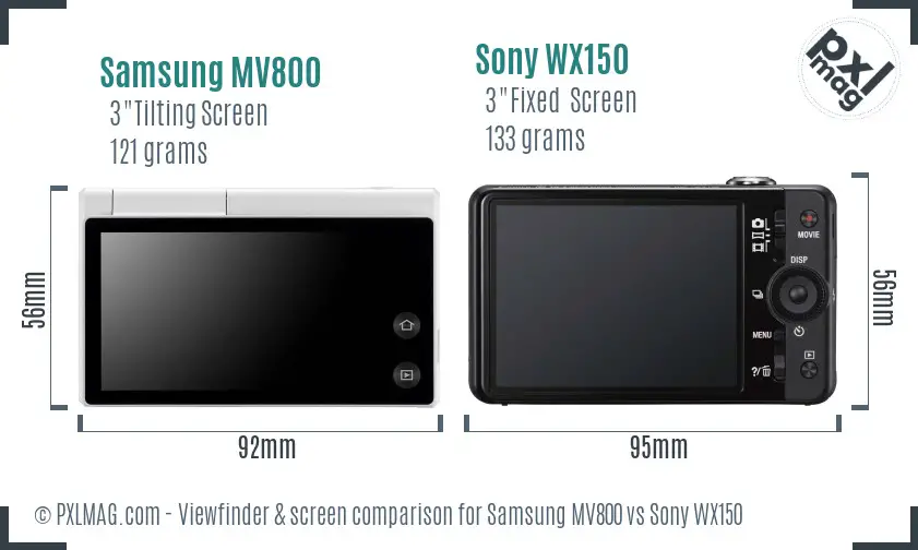 Samsung MV800 vs Sony WX150 Screen and Viewfinder comparison