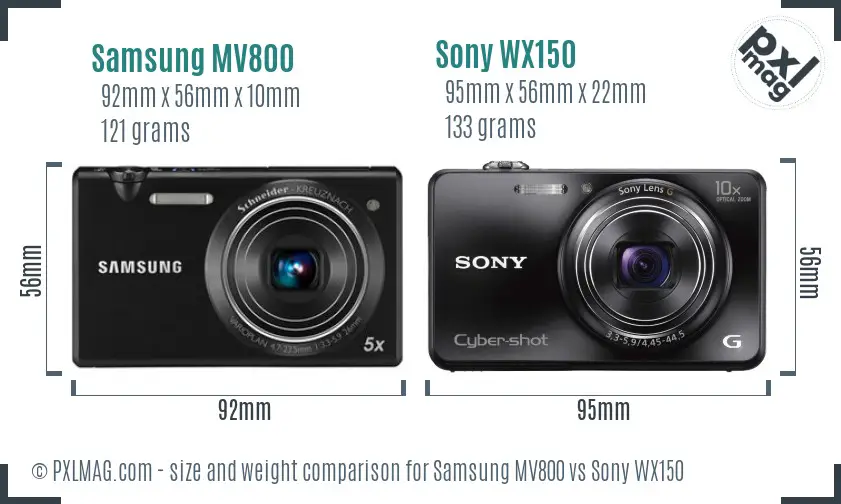 Samsung MV800 vs Sony WX150 size comparison