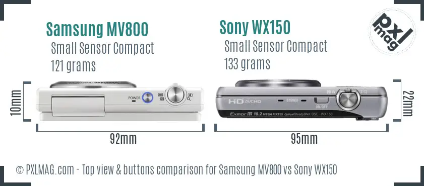 Samsung MV800 vs Sony WX150 top view buttons comparison