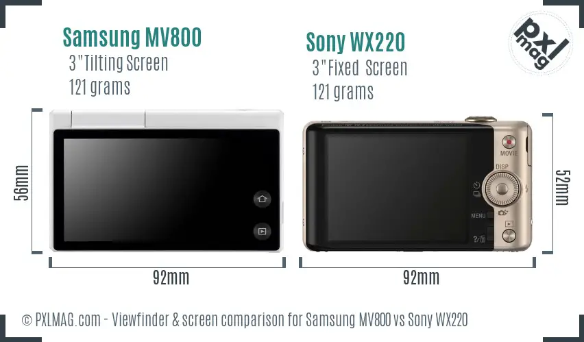 Samsung MV800 vs Sony WX220 Screen and Viewfinder comparison