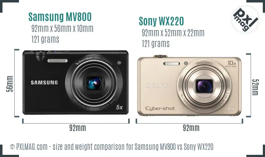 Samsung MV800 vs Sony WX220 size comparison