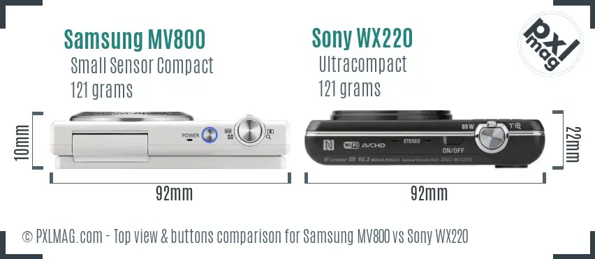 Samsung MV800 vs Sony WX220 top view buttons comparison