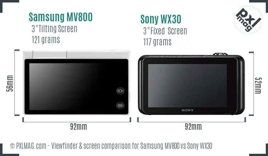 Samsung MV800 vs Sony WX30 Screen and Viewfinder comparison