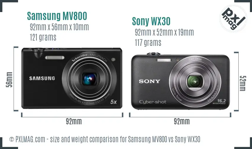 Samsung MV800 vs Sony WX30 size comparison