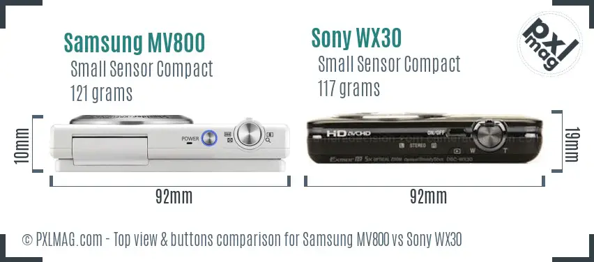 Samsung MV800 vs Sony WX30 top view buttons comparison