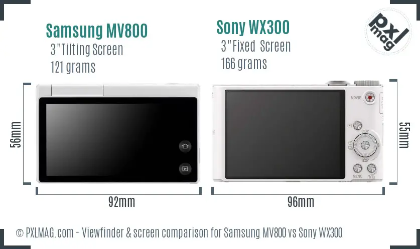 Samsung MV800 vs Sony WX300 Screen and Viewfinder comparison