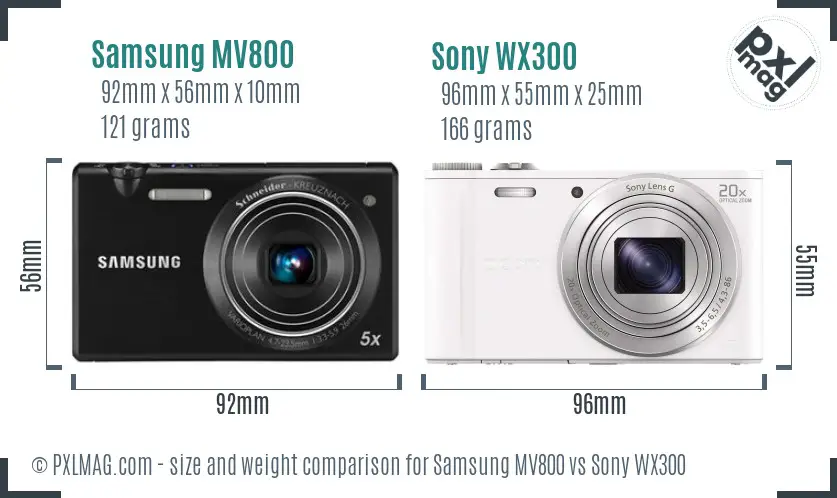 Samsung MV800 vs Sony WX300 size comparison