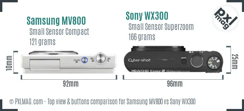 Samsung MV800 vs Sony WX300 top view buttons comparison