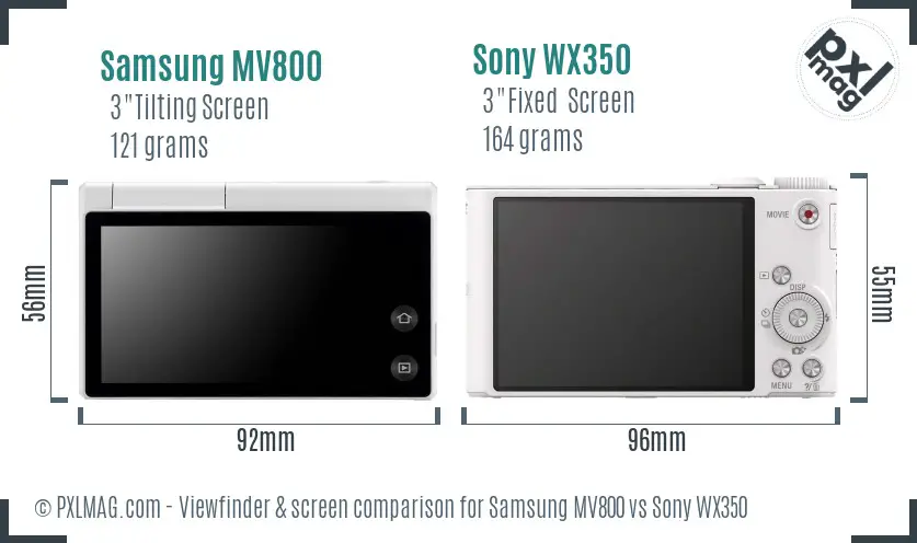 Samsung MV800 vs Sony WX350 Screen and Viewfinder comparison