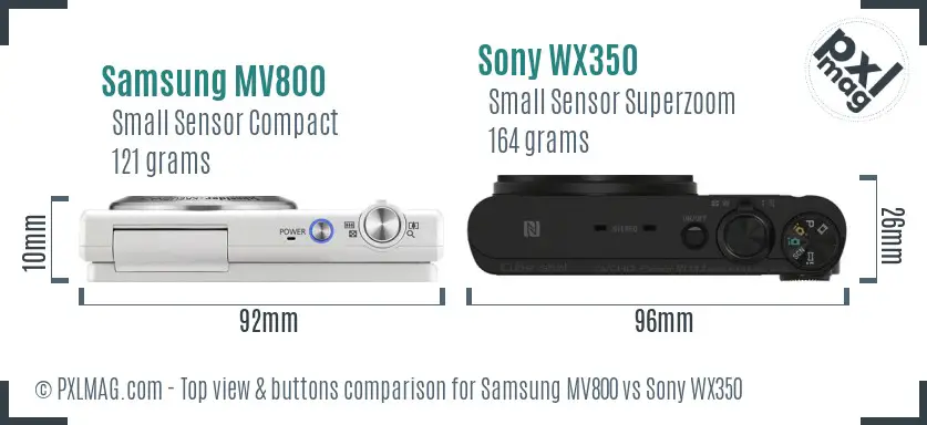 Samsung MV800 vs Sony WX350 top view buttons comparison