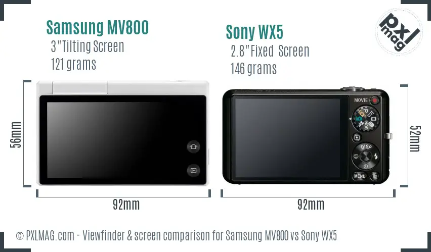 Samsung MV800 vs Sony WX5 Screen and Viewfinder comparison