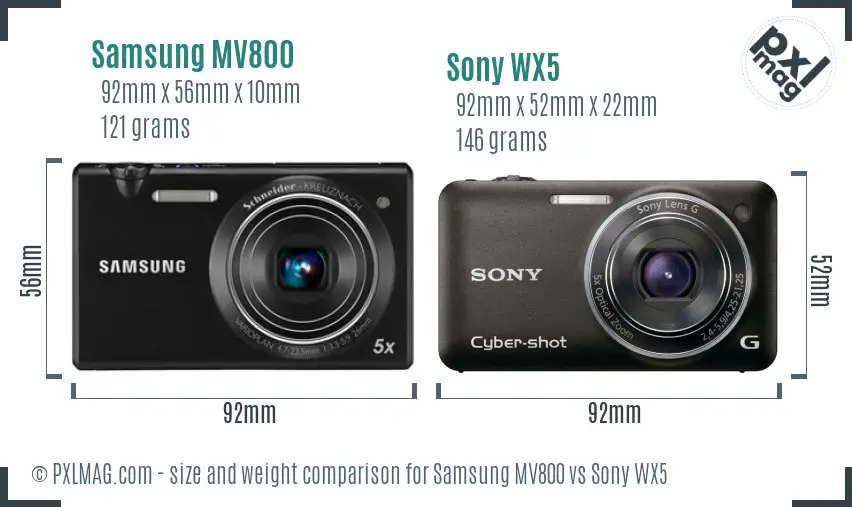 Samsung MV800 vs Sony WX5 size comparison