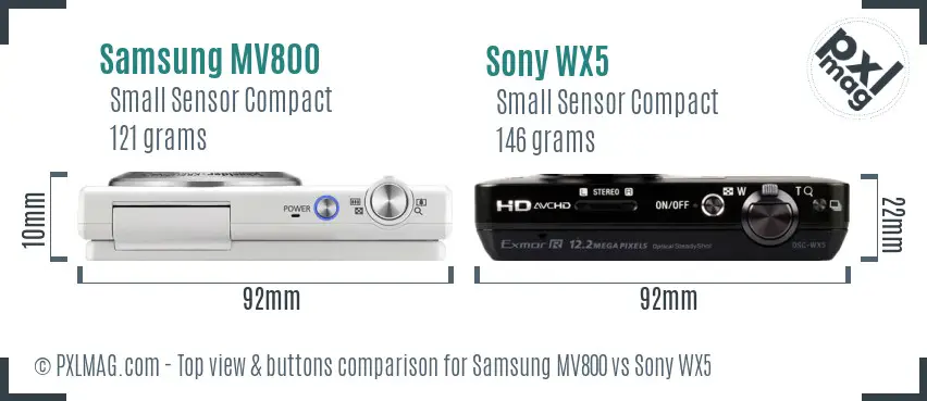 Samsung MV800 vs Sony WX5 top view buttons comparison