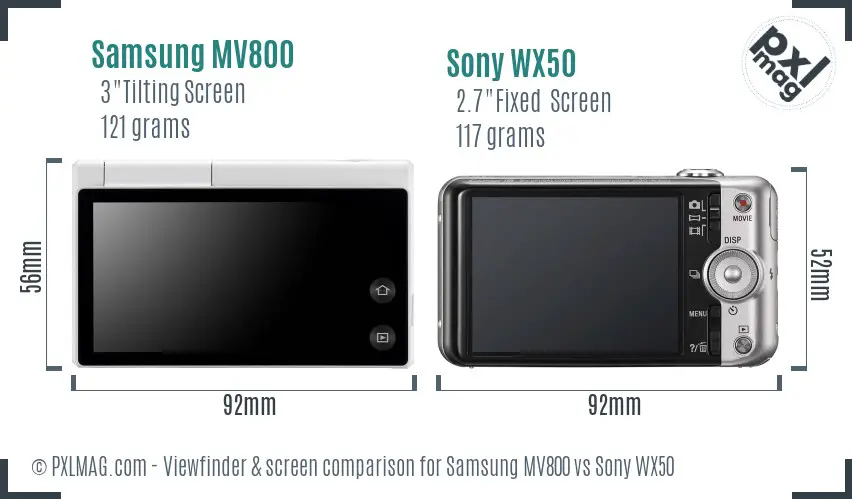 Samsung MV800 vs Sony WX50 Screen and Viewfinder comparison