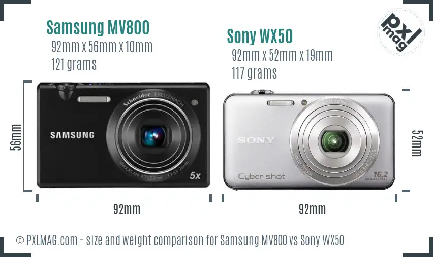 Samsung MV800 vs Sony WX50 size comparison