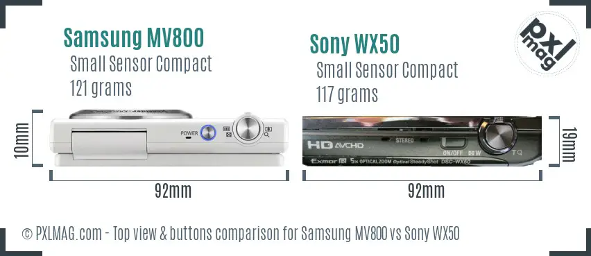 Samsung MV800 vs Sony WX50 top view buttons comparison