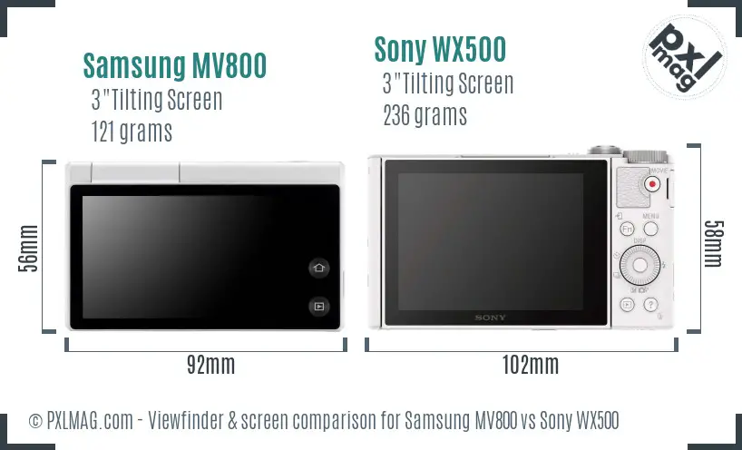 Samsung MV800 vs Sony WX500 Screen and Viewfinder comparison
