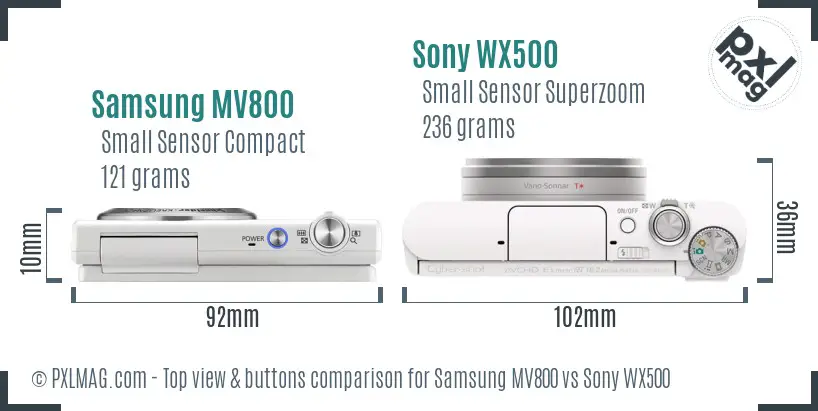Samsung MV800 vs Sony WX500 top view buttons comparison