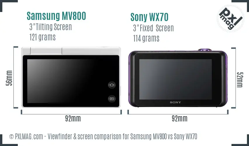 Samsung MV800 vs Sony WX70 Screen and Viewfinder comparison