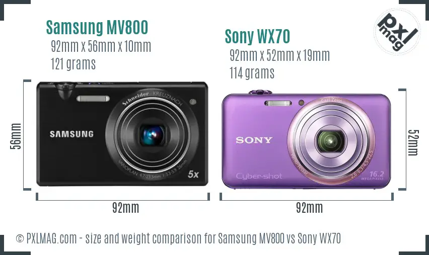 Samsung MV800 vs Sony WX70 size comparison