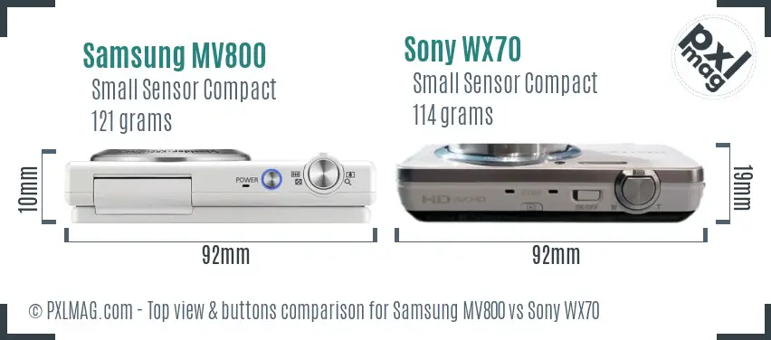 Samsung MV800 vs Sony WX70 top view buttons comparison