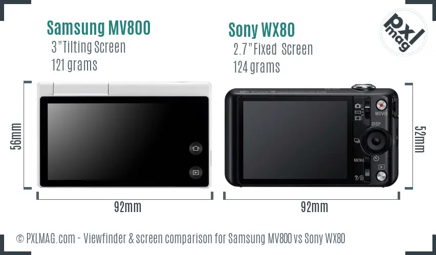 Samsung MV800 vs Sony WX80 Screen and Viewfinder comparison
