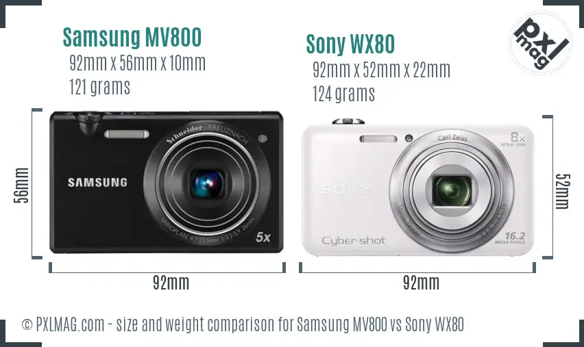 Samsung MV800 vs Sony WX80 size comparison