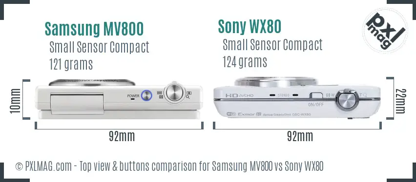 Samsung MV800 vs Sony WX80 top view buttons comparison