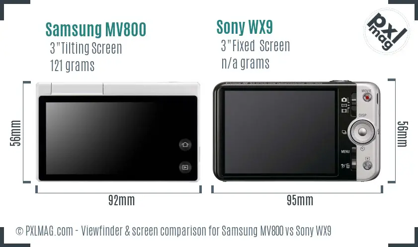 Samsung MV800 vs Sony WX9 Screen and Viewfinder comparison