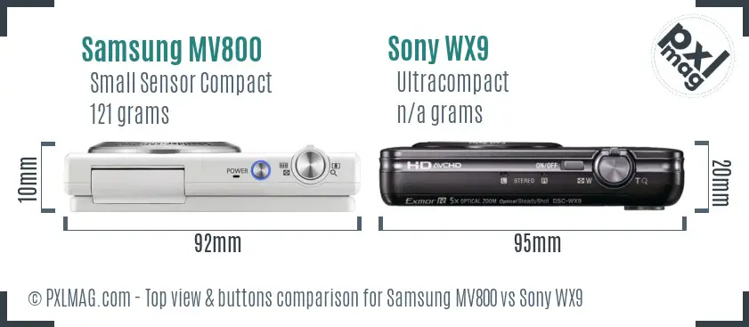 Samsung MV800 vs Sony WX9 top view buttons comparison